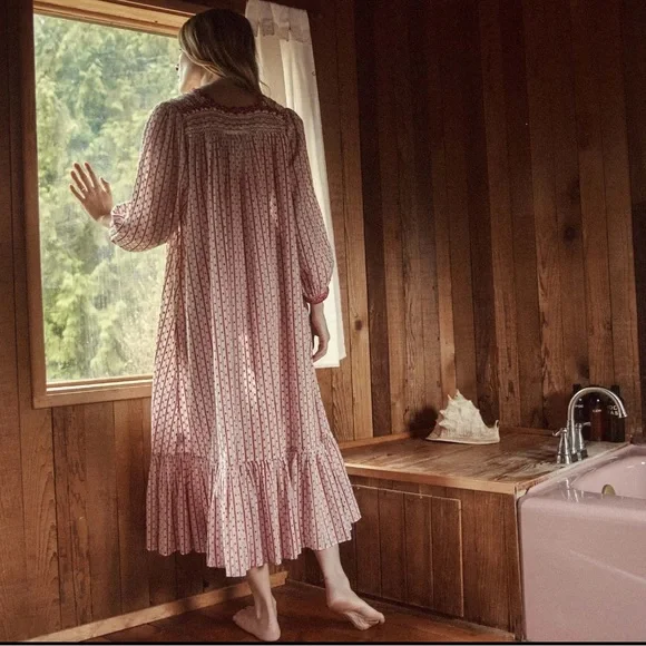 💋SOLD💋 ♥️🌹DÔEN ‘Emmeline’ Organic Cotton Voile Cascading Lace-Trim Nightgown - Picture 9 of 16